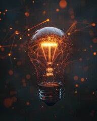 Aufkleber - A luminous light bulb glowing at the center of a network of digital connections