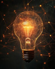 Aufkleber - A luminous light bulb glowing at the center of a network of digital connections