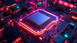 © Rupak - Central computer processor glowing with vibrant neon lights image