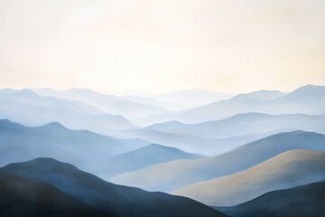 serene blue mountain landscape at dawn - soft misty hues of natures scenic beauty for tranquil home 