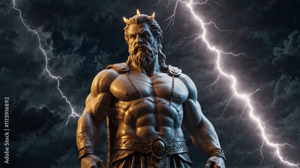 Zeus Ruling Old Timey Graphics Statue of Zeus, the king of the ancient gods, holding a thunderbolt ...