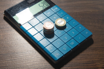 Wall Mural - Coins with calculator. Business. Finance