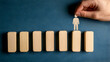 © Putu - Hand placing paper person figure on top of wooden blocks, representing career advancement or leadership.