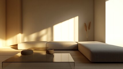 Wall Mural - Minimalist Living Room Design Featuring Modern Sectional Sofa