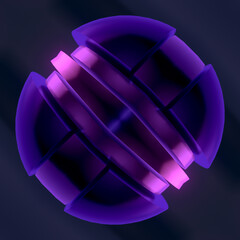Fototapete - Three-dimensional digital illustration of a glossy dark sphere composed of carefully drawn segments that emphasize its complexity and volume. 3d rendering