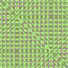 Leinwandbilder - Digital illustration of a colorful symmetrical pattern consisting of tiles lined up in a strict grid, forming a wavy pattern with lines and circles that flow smoothly into each other. 3d rendering