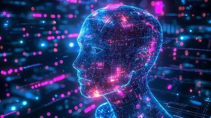 Wall Mural - futuristic digital head with glowing circuits and vibrant colors, representing ai and technology. in