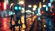 © Mas - Humanoid robot standing alone on the street at night with lamp lighting, AI generated image