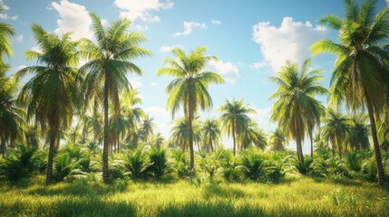 Wall Mural - Tropical Palm Grove Under Blue Sky
