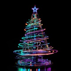 digital glowing tech christmas tree on black background	