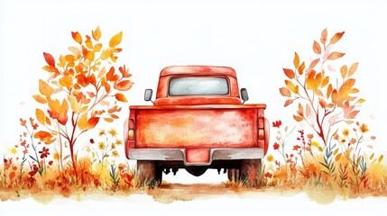 Wall Mural - Vintage Truck in Autumn Landscape