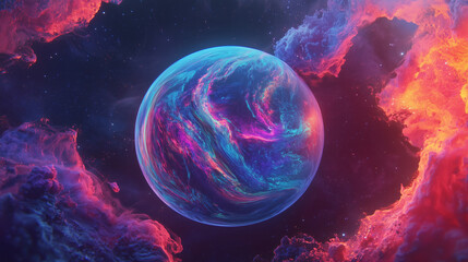 iridscend planet in space. fantastic illustration