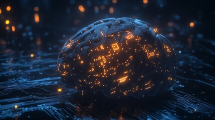 A glowing, digital brain, a concept image representing artificial intelligence.