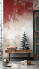 Canvas Print - Living Room with Color-Washed Walls and Festive Christmas Tree in Holly Red, Frosty White, and Pine Green