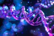 © ATANU - DNA strand manipulation under a microscope, A DNA strand displayed prominently against a blue background, illustrating the structure of genetic material.