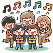 © Ngilustrasi - cartoon of a group of friends singing together