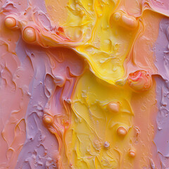 Poster - An illustration in yellow and orange, resembling a molten surface, with layered curves that add volume and texture