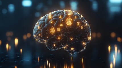 A glowing, digital brain, a concept image representing artificial intelligence.