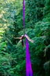 © Connect Images - Acrobatic performer demonstrates aerial silk skills in a lush green forest setting, USA