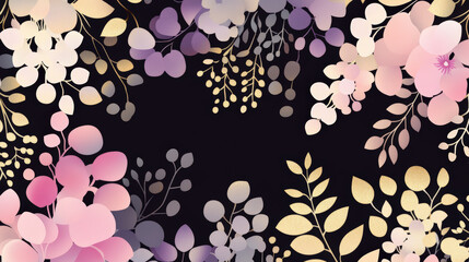 Leinwandbilder - Soft pastel flowers and leaves create a beautiful and stylish pattern on a dark background,  Perfect for background use in videos and projects