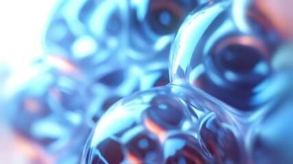 Aufkleber - Abstract animation of glass spheres where transparent objects play with light, blue and orange shimmer, blur and sharpness to create a three-dimensional composition