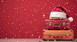 © blinkstud.io - Christmas travel suitcase packed for holiday adventures with Santa hat holiday getaway tropical reds