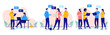 © Knut - Teamwork people talking illustrations - Collection of businesspeople discussing and working together in corporate office workplace with computers and speech bubbles. Flat design vector
