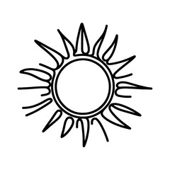Wall Mural - linear sun icon. black and white image of a hand-drawn sun. vector illustration