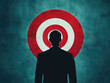 © photobuay - silhouette of man in suit stands in front of red and white target symbolizing focus and determination