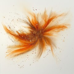 Wall Mural - a fiery burst of golden granules whirled, creating a nebulous dust storm, on a white background