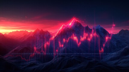 Wall Mural - shining bitcoin on a huge mountain chart in the background crypto bullrun