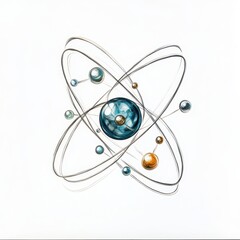 Wall Mural - illustration of a hydrogen atom displaying its nucleus and electron shells, isolated on a white back