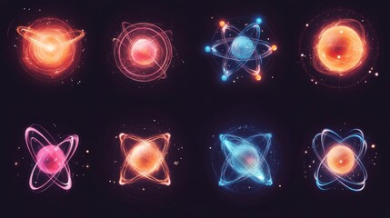 Wall Mural - scientific atom models with colorful electron orbits for physics and chemistry transparent backgroun