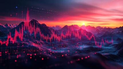 Wall Mural - shining bitcoin on a huge mountain chart in the background crypto bullrun