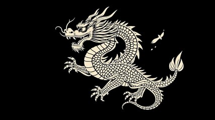 Wall Mural - Chinese dragon vector illustration in a traditional style with intricate details and mythical characteristics, emblem, illustration