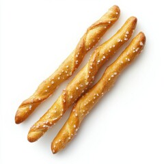 Wall Mural - A crisp Grissini, salted Breadstick, dry Homemade Pretzel, isolated on a white background, top view.