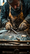 © thien - skilled worker shaping metal with precision and care, creating sparks and shavings