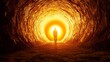 © pkproject - Lone Figure Walking Toward Glowing Light at End of Dark Tunnel