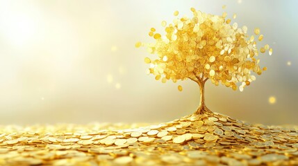 Aufkleber - A background with a growing tree made of gold coins symbolizing financial growth.