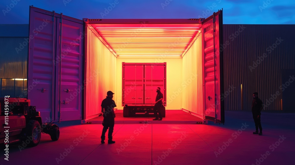 Workers unloading rare art pieces from customized cargo containers ...