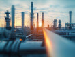 © photobuay - Futuristic refinery with pipelines at sunset symbolizes energy infrastructure innovation