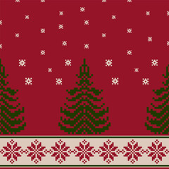 Wall Mural - Winter Holiday Pixel Pattern. Traditional Christmas Star Ornament. Scheme for Knitted Sweater Pattern Design. Seamless Vector Background.