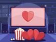 © Ata - Romantic Home Movie Night With Popcorn And Hearts