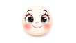 © Wachirasak Jamwimol - A cartoon face with blushing cheeks, shy smile, and glowing eyes, centered on white