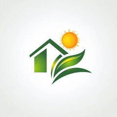 Wall Mural - Green house, sun, leaves logo design.