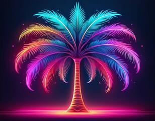 Wall Mural - abstract colorful palm tree neon glowing illustration minimalistic neon glowing line design