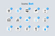 © Iryna - Set Hot air balloon, Circus tent, Attraction carousel, Party hat, Ice cream in waffle, Bowling pin, and icon. Vector