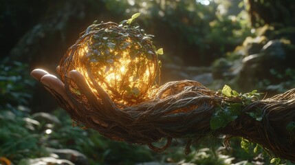 A Giant hand made of Roots and Vines