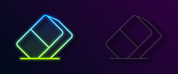 Wall Mural - Glowing neon line Eraser or rubber icon isolated on black background. Vector