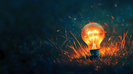 Wall Mural - glowing solitude lightbulb casting a warm light on twilight ground, solitude, glowing, lightbulb, wa